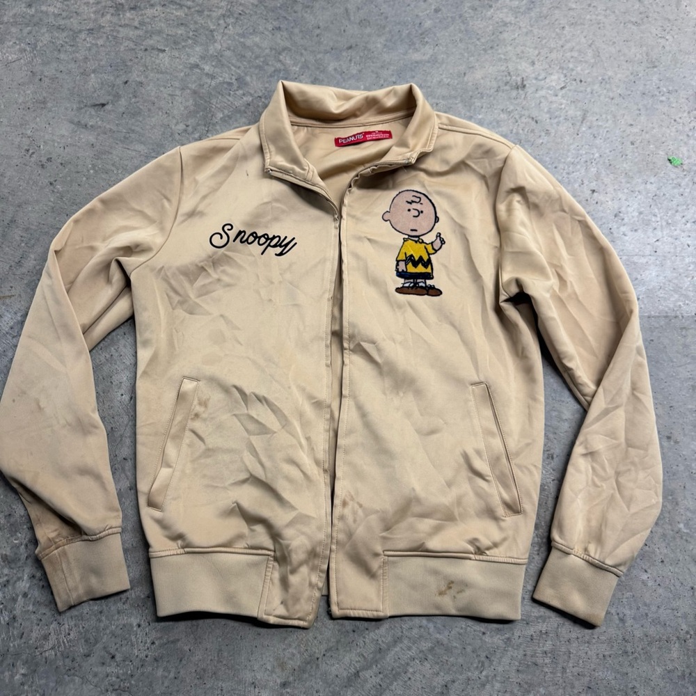 Peanuts Tan Snoopy Open Jacket Charlie Brown Patch Y2k Size M Retro‎